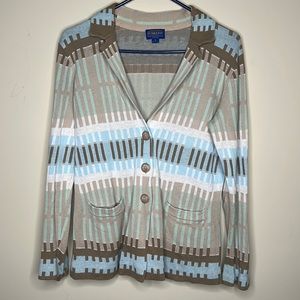 Pendleton Vintage Linen Cotton Multicolor Print Knit Cardigan Blazer Size Medium